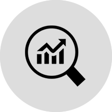 icon with a magnifying glass and market analysis arrow